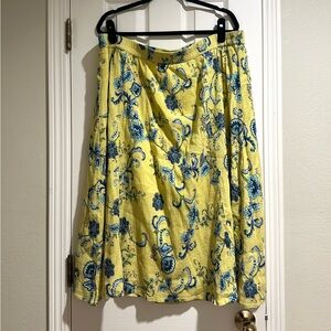 Serengeti Indian Block Print Floral Yellow & Blue Midi Skirt Women’s Size 2X